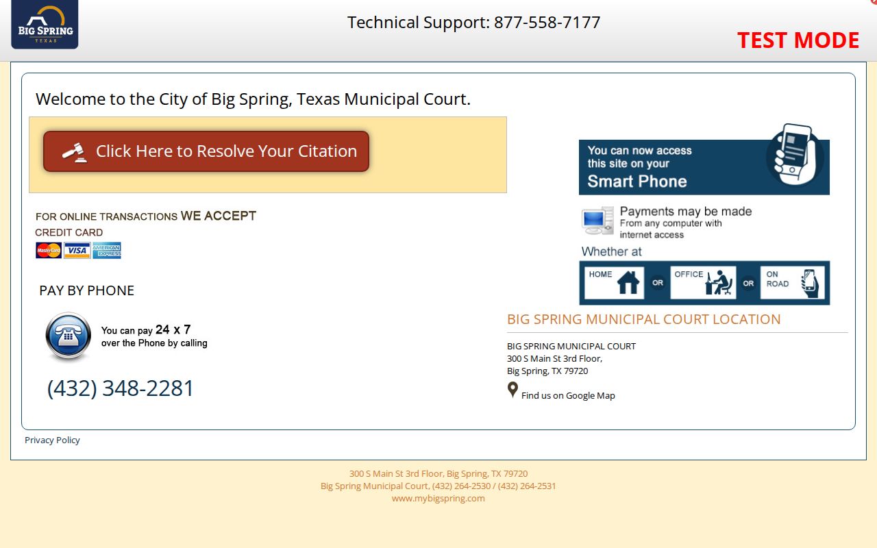 Howard County traffic warrant payment: Big Spring citation resolution page and court contact
