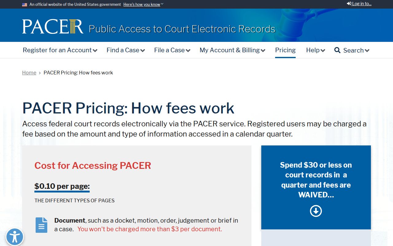 Howard County arrest warrant records: PACER federal docket access pricing information
